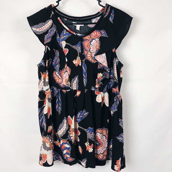 NWT LC Lauren Conrad Floral Flutter Sleeve Blouse - Picture 1 of 4